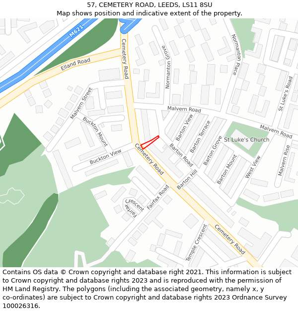 57, CEMETERY ROAD, LEEDS, LS11 8SU: Location map and indicative extent of plot