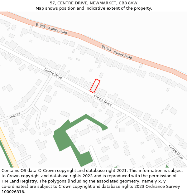 57, CENTRE DRIVE, NEWMARKET, CB8 8AW: Location map and indicative extent of plot