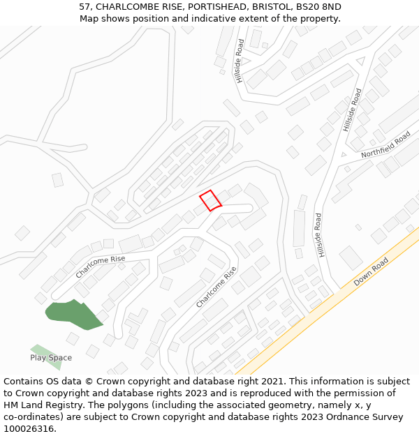 57, CHARLCOMBE RISE, PORTISHEAD, BRISTOL, BS20 8ND: Location map and indicative extent of plot