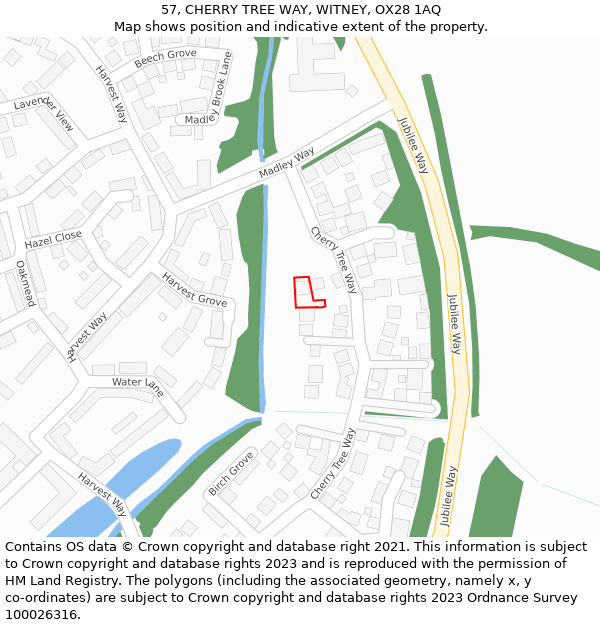 57, CHERRY TREE WAY, WITNEY, OX28 1AQ: Location map and indicative extent of plot