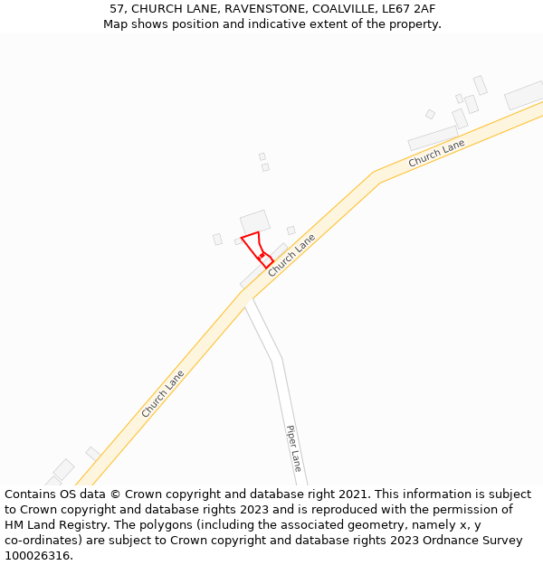 57, CHURCH LANE, RAVENSTONE, COALVILLE, LE67 2AF: Location map and indicative extent of plot