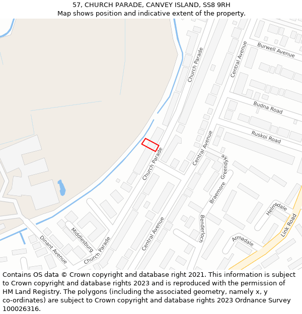 57, CHURCH PARADE, CANVEY ISLAND, SS8 9RH: Location map and indicative extent of plot