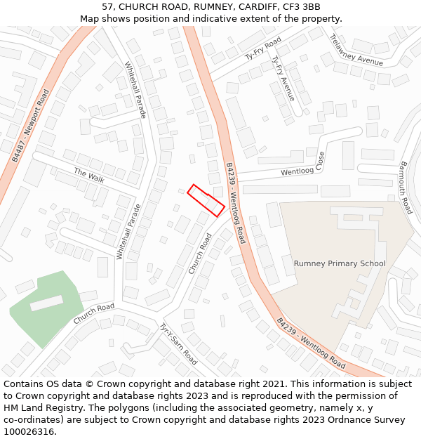 57, CHURCH ROAD, RUMNEY, CARDIFF, CF3 3BB: Location map and indicative extent of plot