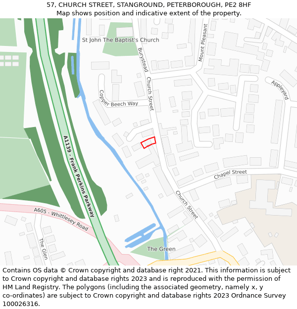57, CHURCH STREET, STANGROUND, PETERBOROUGH, PE2 8HF: Location map and indicative extent of plot