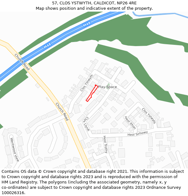 57, CLOS YSTWYTH, CALDICOT, NP26 4RE: Location map and indicative extent of plot