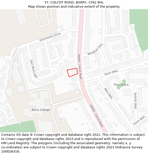 57, COLCOT ROAD, BARRY, CF62 8HL: Location map and indicative extent of plot