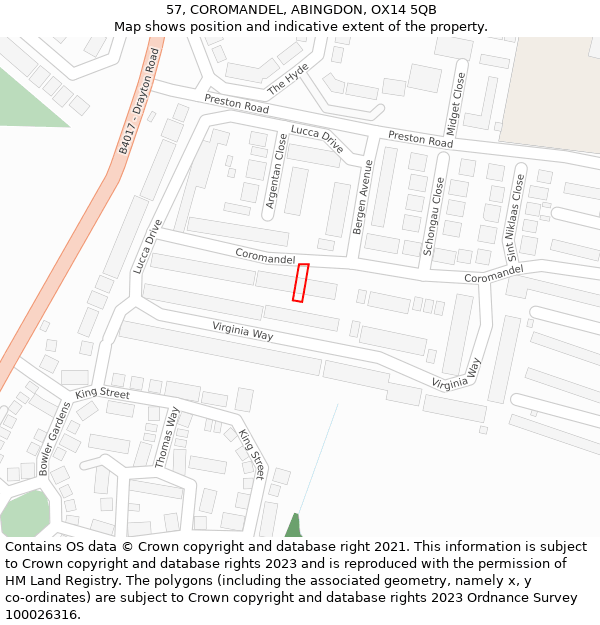 57, COROMANDEL, ABINGDON, OX14 5QB: Location map and indicative extent of plot