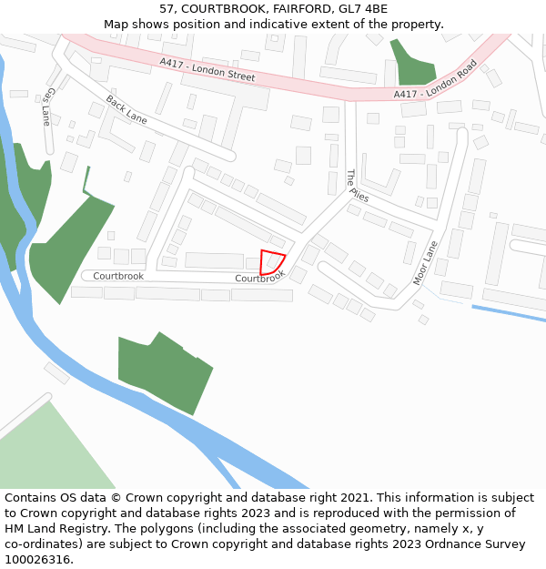 57, COURTBROOK, FAIRFORD, GL7 4BE: Location map and indicative extent of plot