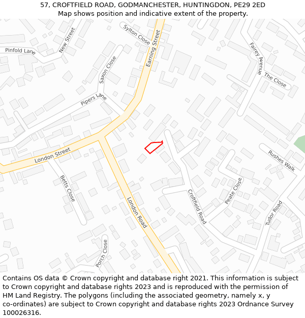 57, CROFTFIELD ROAD, GODMANCHESTER, HUNTINGDON, PE29 2ED: Location map and indicative extent of plot