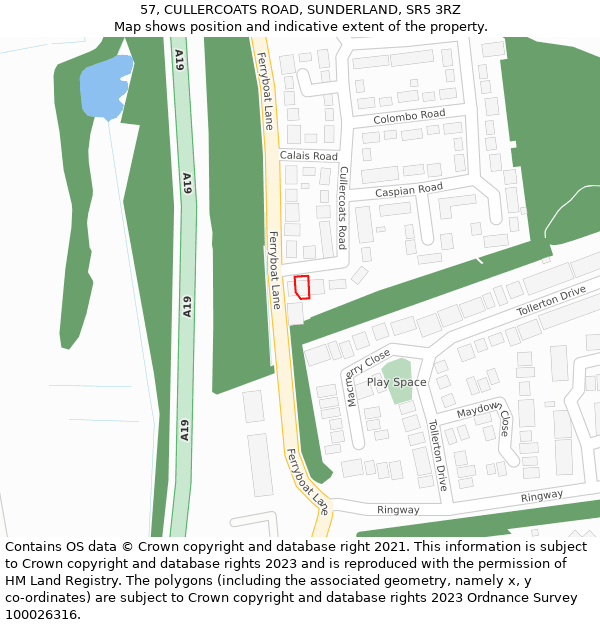 57, CULLERCOATS ROAD, SUNDERLAND, SR5 3RZ: Location map and indicative extent of plot