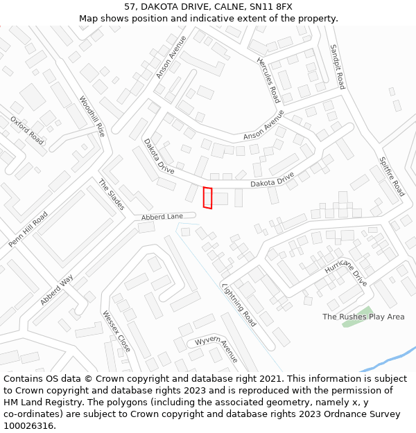 57, DAKOTA DRIVE, CALNE, SN11 8FX: Location map and indicative extent of plot