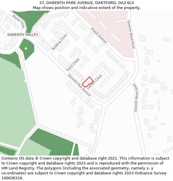 57, DARENTH PARK AVENUE, DARTFORD, DA2 6LX: Location map and indicative extent of plot