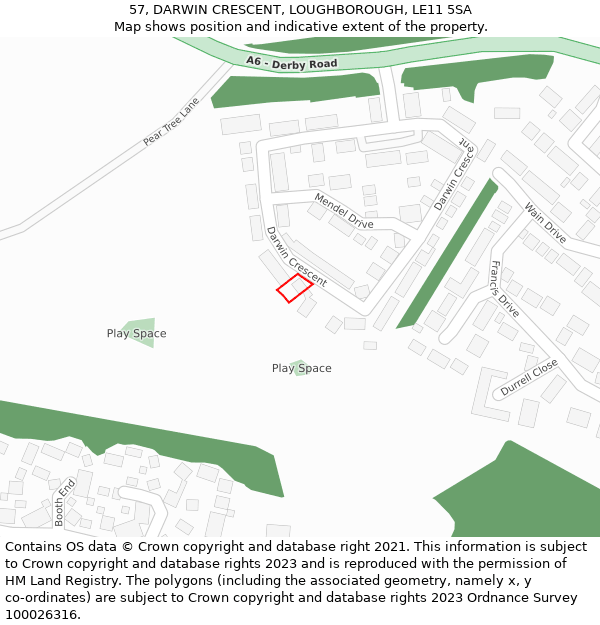57, DARWIN CRESCENT, LOUGHBOROUGH, LE11 5SA: Location map and indicative extent of plot