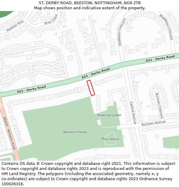 57, DERBY ROAD, BEESTON, NOTTINGHAM, NG9 2TB: Location map and indicative extent of plot