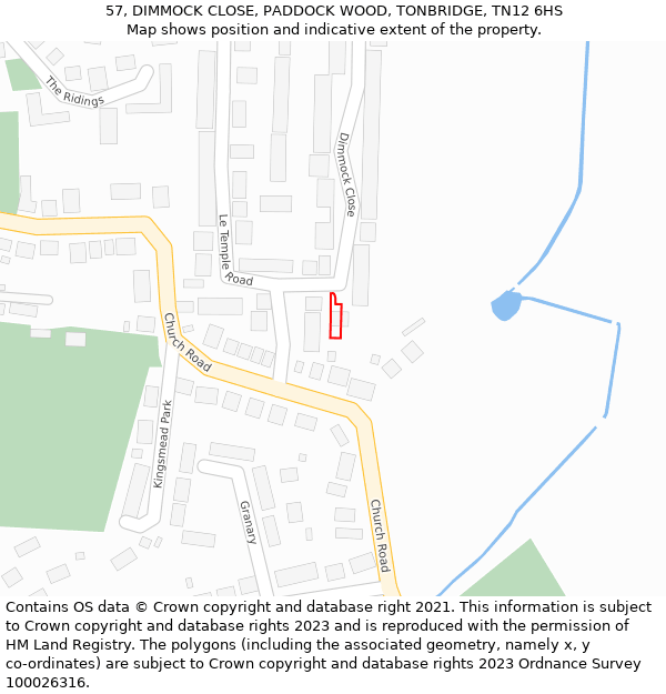 57, DIMMOCK CLOSE, PADDOCK WOOD, TONBRIDGE, TN12 6HS: Location map and indicative extent of plot