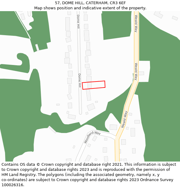 57, DOME HILL, CATERHAM, CR3 6EF: Location map and indicative extent of plot