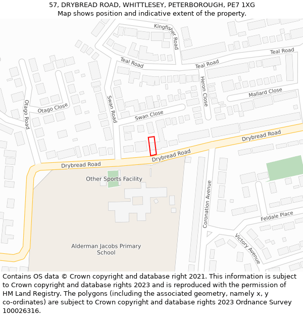 57, DRYBREAD ROAD, WHITTLESEY, PETERBOROUGH, PE7 1XG: Location map and indicative extent of plot