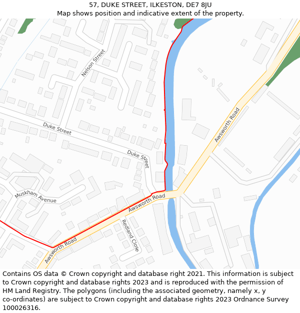 57, DUKE STREET, ILKESTON, DE7 8JU: Location map and indicative extent of plot