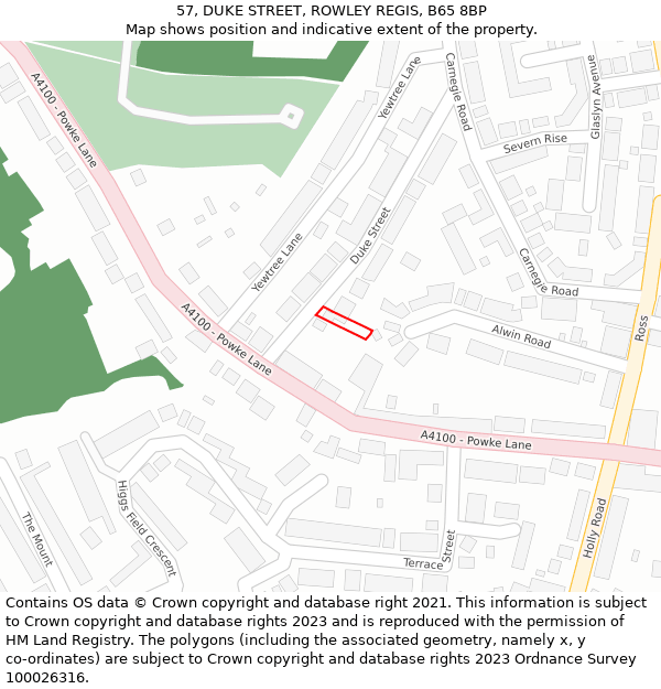 57, DUKE STREET, ROWLEY REGIS, B65 8BP: Location map and indicative extent of plot