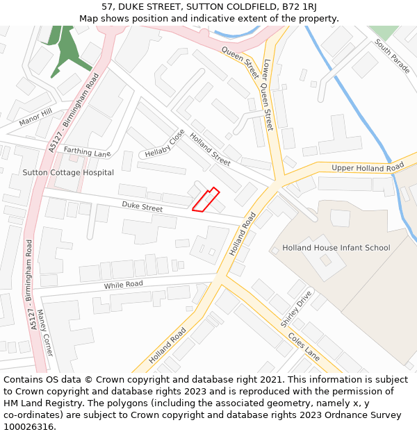 57, DUKE STREET, SUTTON COLDFIELD, B72 1RJ: Location map and indicative extent of plot