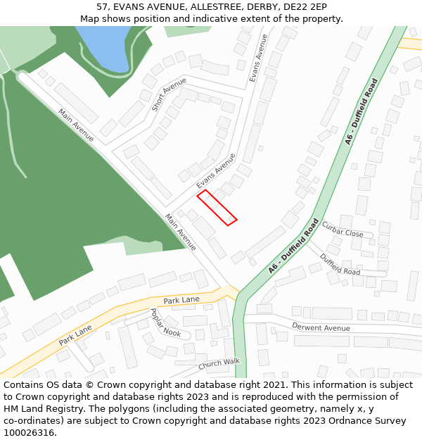 57, EVANS AVENUE, ALLESTREE, DERBY, DE22 2EP: Location map and indicative extent of plot