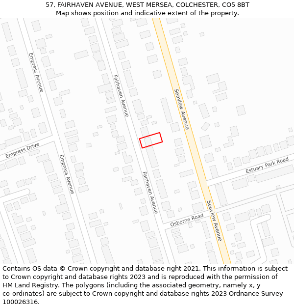 57, FAIRHAVEN AVENUE, WEST MERSEA, COLCHESTER, CO5 8BT: Location map and indicative extent of plot