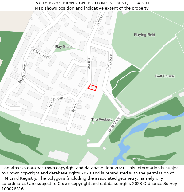 57, FAIRWAY, BRANSTON, BURTON-ON-TRENT, DE14 3EH: Location map and indicative extent of plot