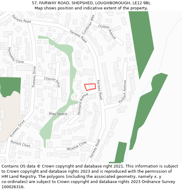 57, FAIRWAY ROAD, SHEPSHED, LOUGHBOROUGH, LE12 9BL: Location map and indicative extent of plot