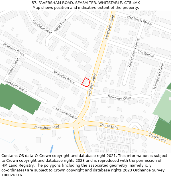 57, FAVERSHAM ROAD, SEASALTER, WHITSTABLE, CT5 4AX: Location map and indicative extent of plot