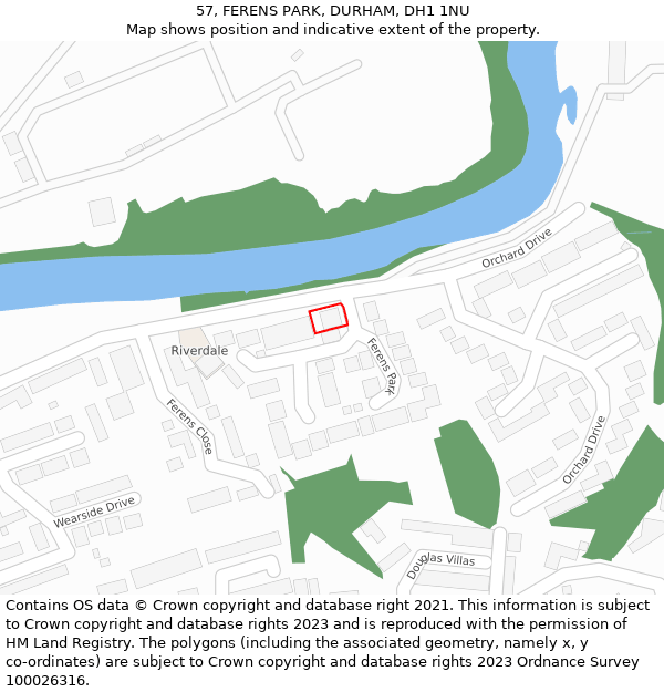 57, FERENS PARK, DURHAM, DH1 1NU: Location map and indicative extent of plot