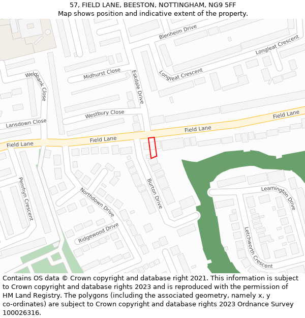 57, FIELD LANE, BEESTON, NOTTINGHAM, NG9 5FF: Location map and indicative extent of plot