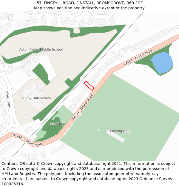 57, FINSTALL ROAD, FINSTALL, BROMSGROVE, B60 3DF: Location map and indicative extent of plot