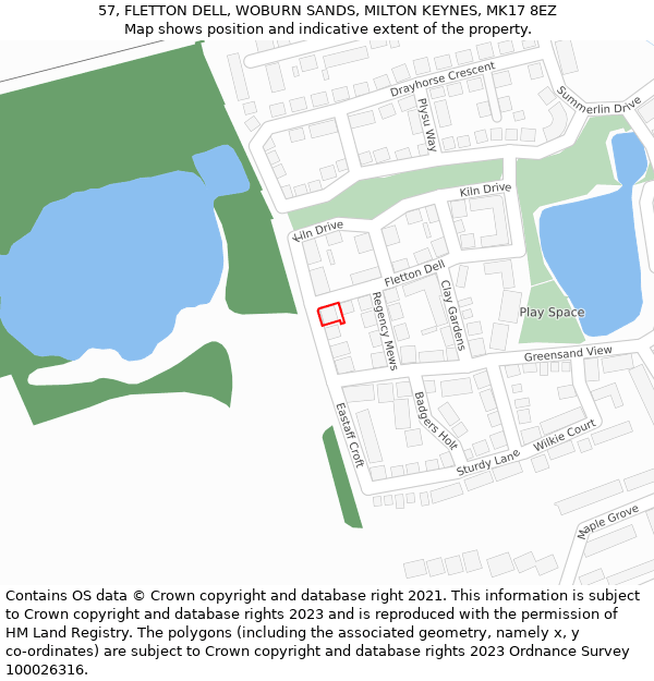 57, FLETTON DELL, WOBURN SANDS, MILTON KEYNES, MK17 8EZ: Location map and indicative extent of plot