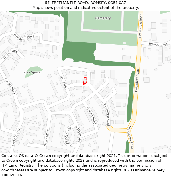 57, FREEMANTLE ROAD, ROMSEY, SO51 0AZ: Location map and indicative extent of plot