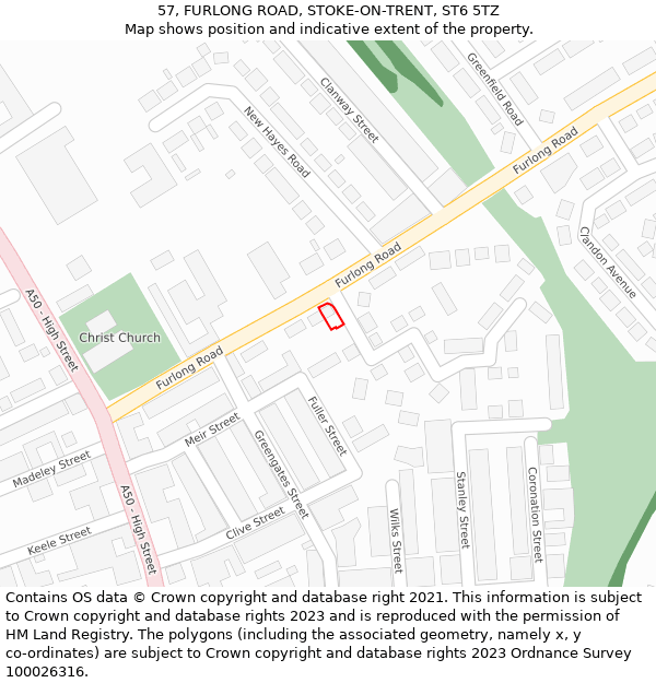 57, FURLONG ROAD, STOKE-ON-TRENT, ST6 5TZ: Location map and indicative extent of plot