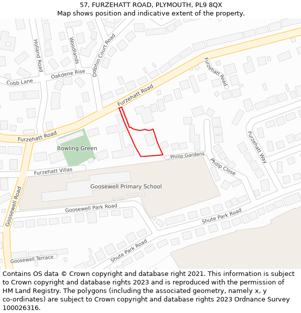 57, FURZEHATT ROAD, PLYMOUTH, PL9 8QX: Location map and indicative extent of plot