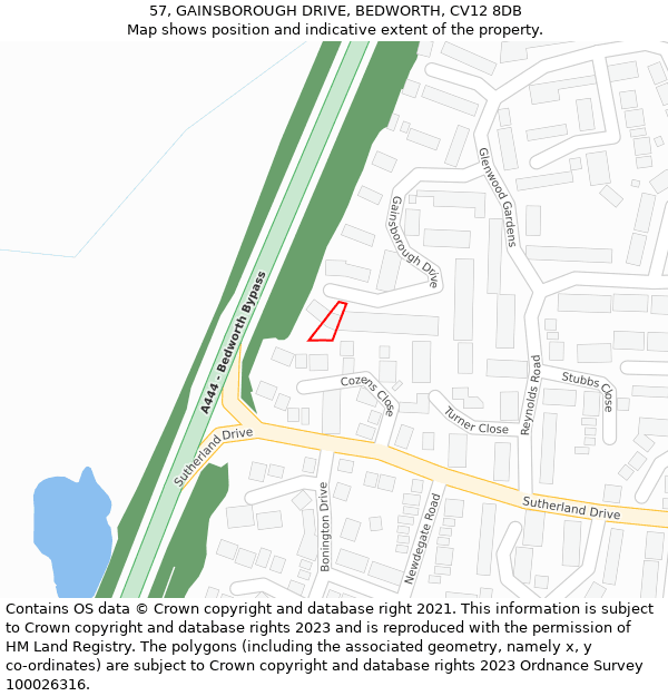 57, GAINSBOROUGH DRIVE, BEDWORTH, CV12 8DB: Location map and indicative extent of plot