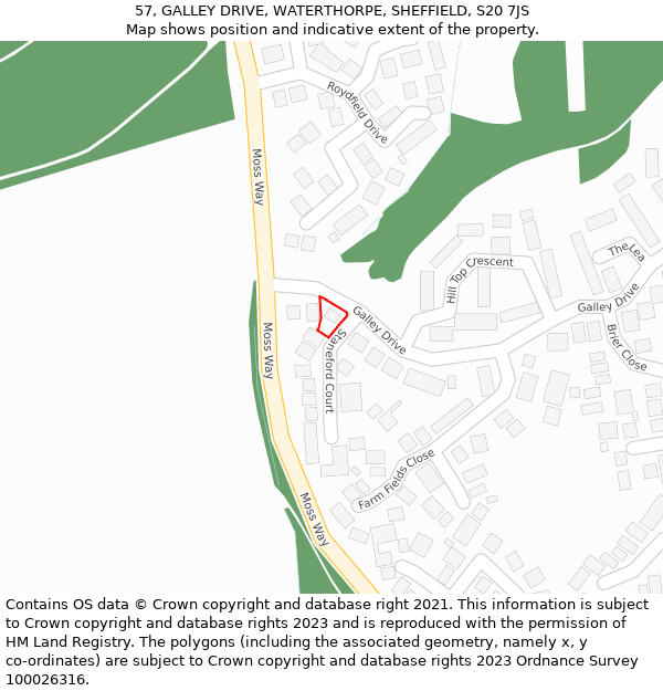 57, GALLEY DRIVE, WATERTHORPE, SHEFFIELD, S20 7JS: Location map and indicative extent of plot