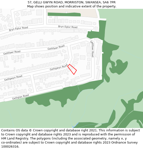 57, GELLI GWYN ROAD, MORRISTON, SWANSEA, SA6 7PR: Location map and indicative extent of plot