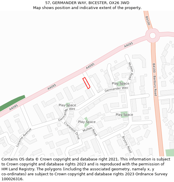 57, GERMANDER WAY, BICESTER, OX26 3WD: Location map and indicative extent of plot