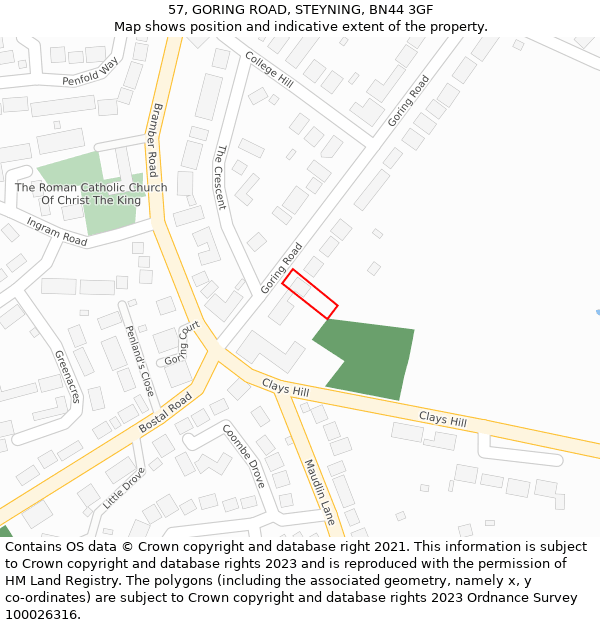 57, GORING ROAD, STEYNING, BN44 3GF: Location map and indicative extent of plot
