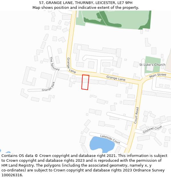 57, GRANGE LANE, THURNBY, LEICESTER, LE7 9PH: Location map and indicative extent of plot