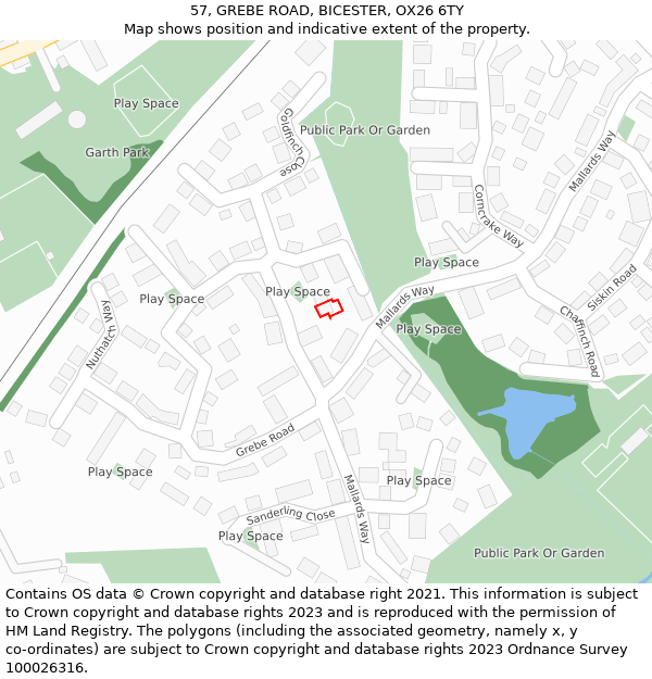 57, GREBE ROAD, BICESTER, OX26 6TY: Location map and indicative extent of plot