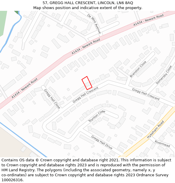 57, GREGG HALL CRESCENT, LINCOLN, LN6 8AQ: Location map and indicative extent of plot