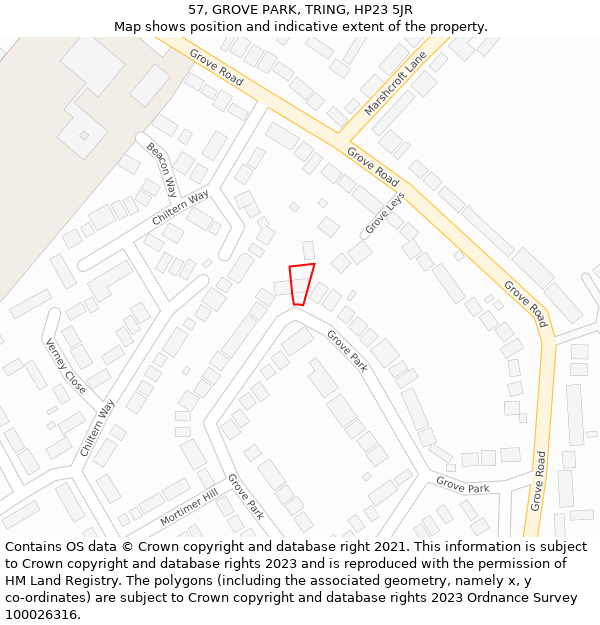 57, GROVE PARK, TRING, HP23 5JR: Location map and indicative extent of plot