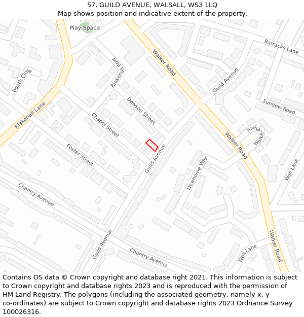 57, GUILD AVENUE, WALSALL, WS3 1LQ: Location map and indicative extent of plot
