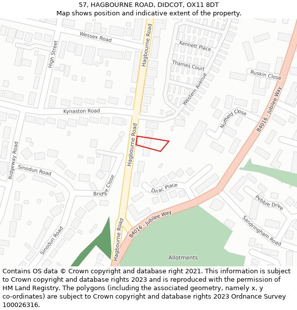 57, HAGBOURNE ROAD, DIDCOT, OX11 8DT: Location map and indicative extent of plot