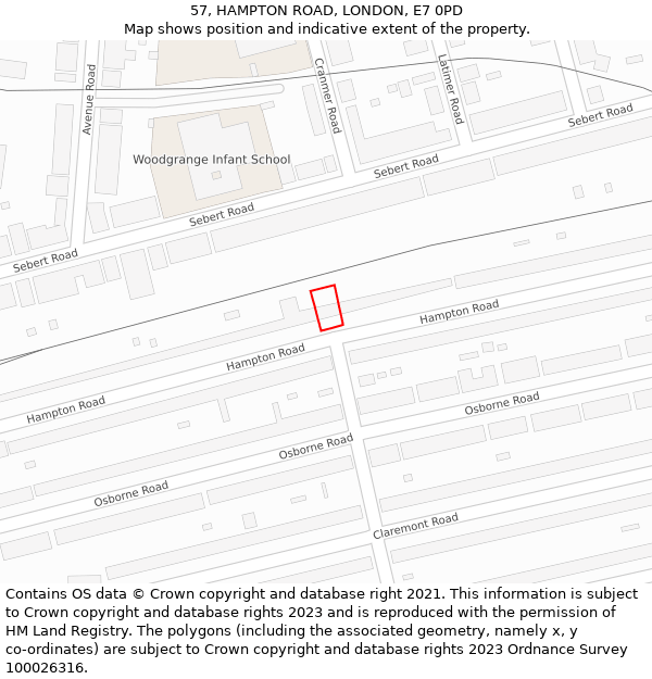 57, HAMPTON ROAD, LONDON, E7 0PD: Location map and indicative extent of plot