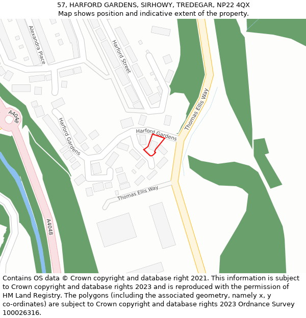 57, HARFORD GARDENS, SIRHOWY, TREDEGAR, NP22 4QX: Location map and indicative extent of plot