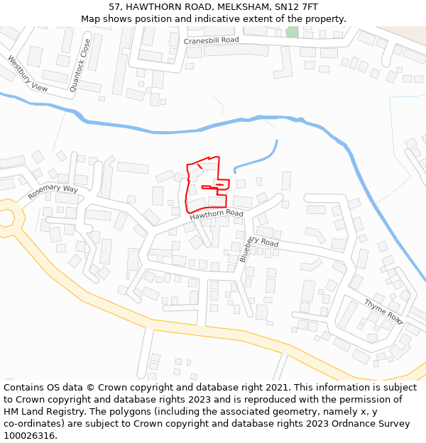 57, HAWTHORN ROAD, MELKSHAM, SN12 7FT: Location map and indicative extent of plot
